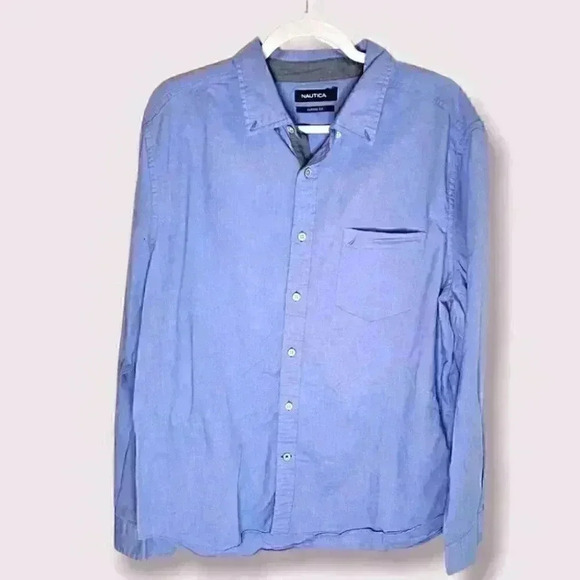 Nautica Blue Casual Button Down Shirt - Picture 1 of 6